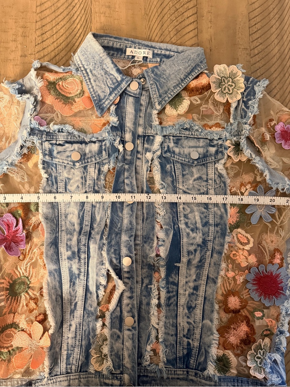 Adore Floral Mesh Denim Jacket 🌸 Statement Embroidered Boutique Jacket - Picture 11 of 14